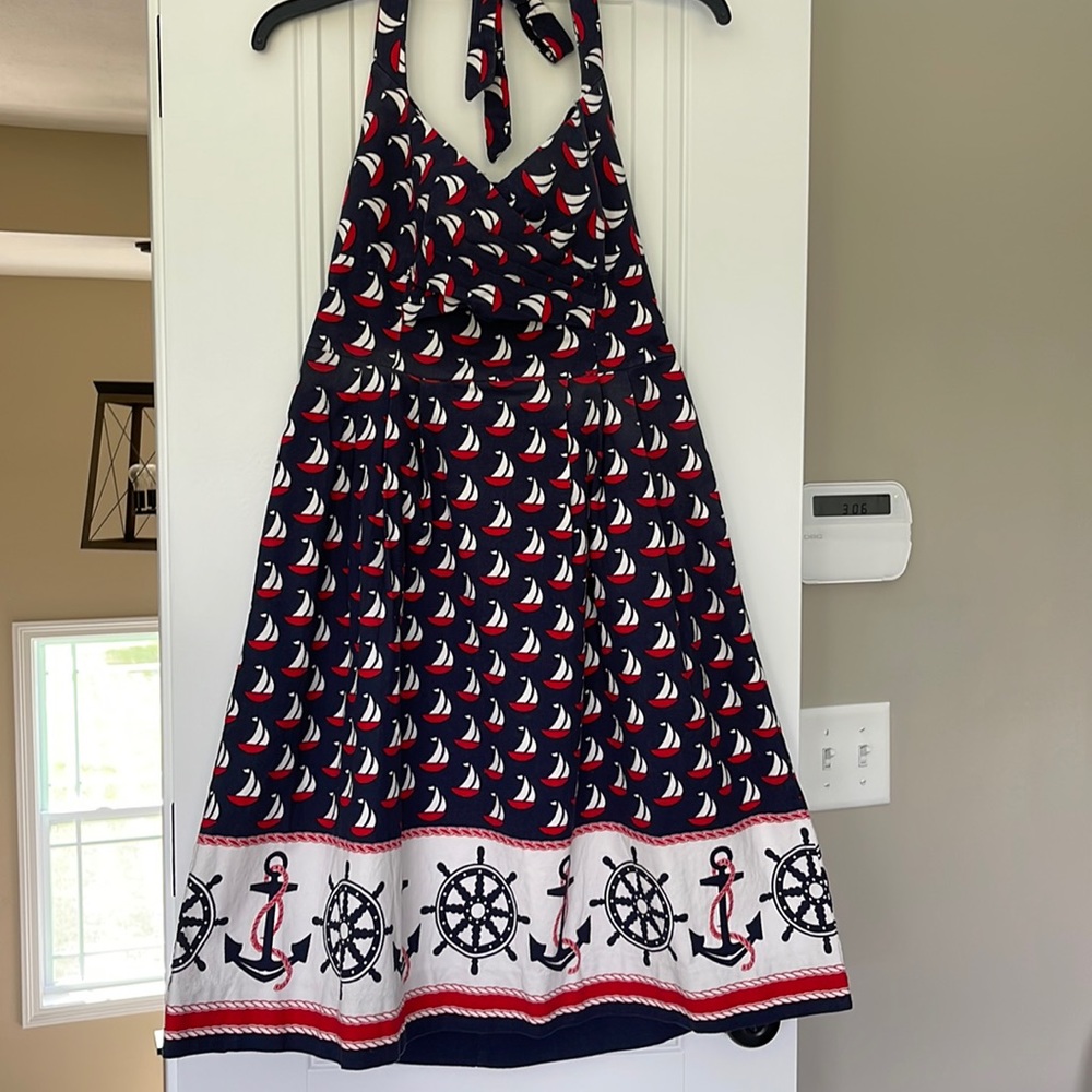 Anthropologie Windward Nautical Dress, Halter, Navy and Red, NWT.